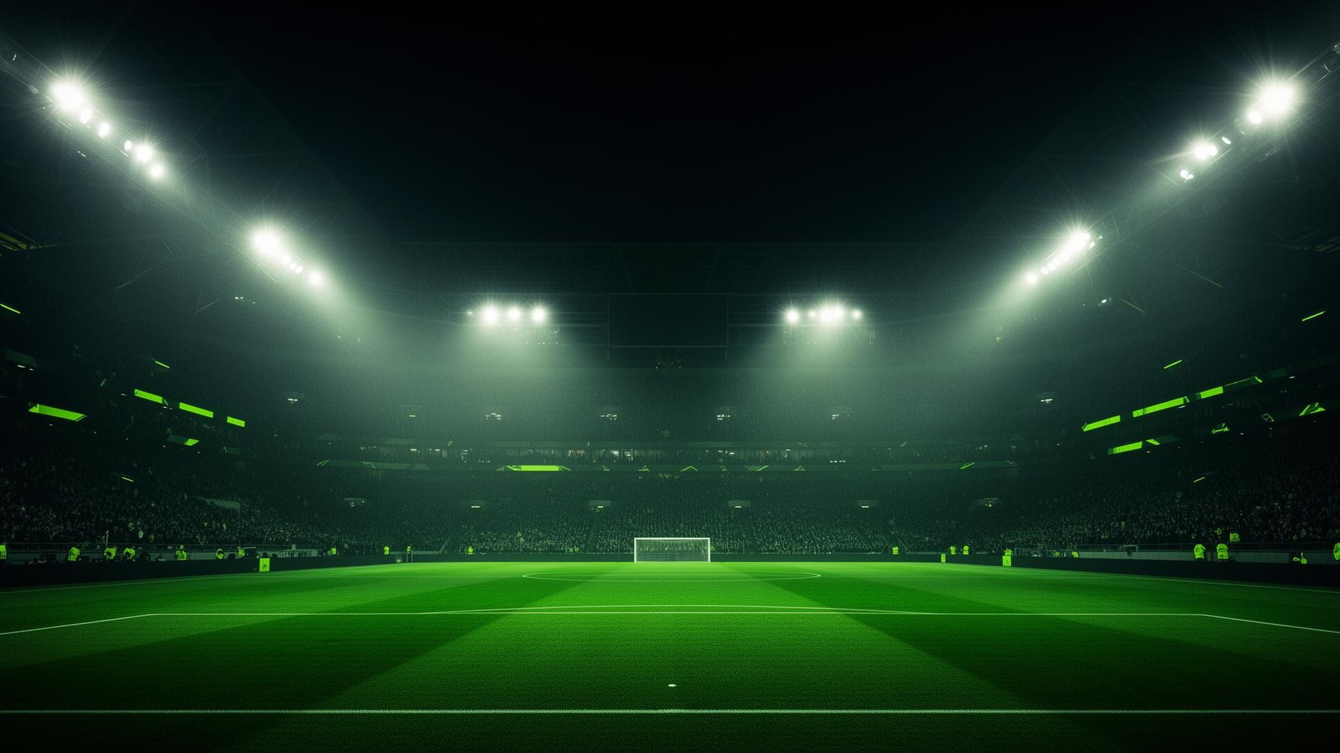 Floodlit stadium at night